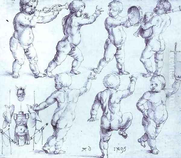 Putti Dancing and Making Music Oil Painting by Albrecht Durer