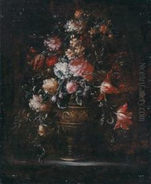 Arrangiamento Di Fiori In Un Vaso Metallico Oil Painting by Elisabetta Marchioni Active Rovigo