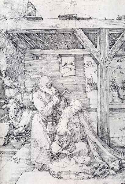 The Nativity: Adoration Of The Christ Child In The Stables with The Virgin And St. Joseph Oil Painting by Albrecht Durer