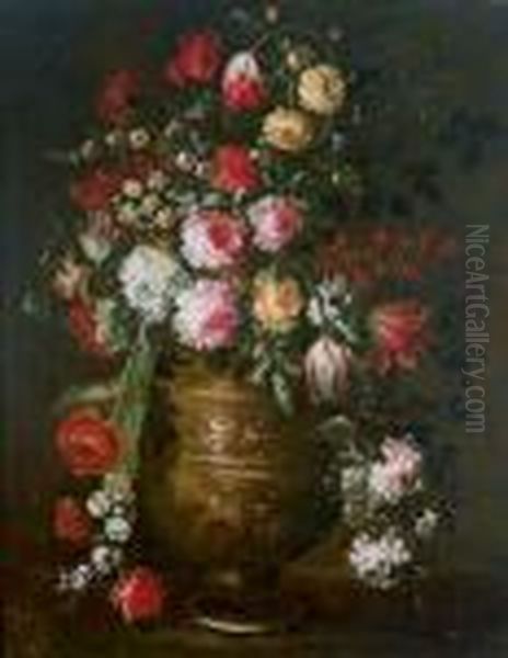 Mazzo Di Fiori In Vaso Di Terracotta Oil Painting by Elisabetta Marchioni Active Rovigo