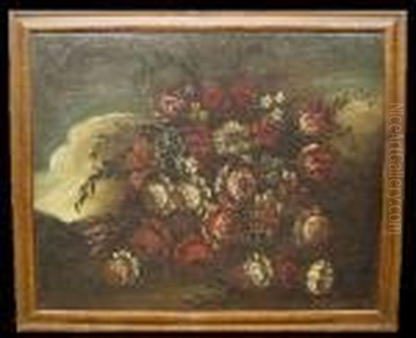 Still Life With Flowers In A Landscape Oil Painting by Elisabetta Marchioni Active Rovigo