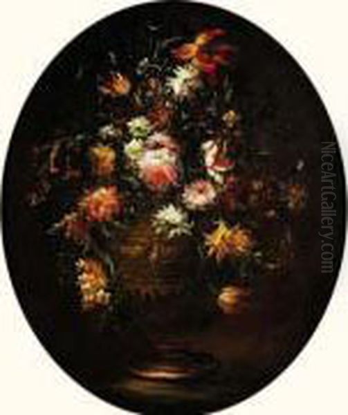 Nature Morte Au Vase De Fleurs Sur Un Entablement Oil Painting by Elisabetta Marchioni Active Rovigo