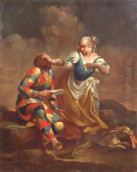 Arlecchino E Colombina Oil Painting by Marco Marcola