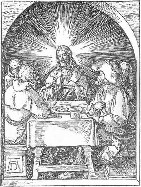 Small Passion, 32. Christ and the Disciples at Emmaus Oil Painting by Albrecht Durer