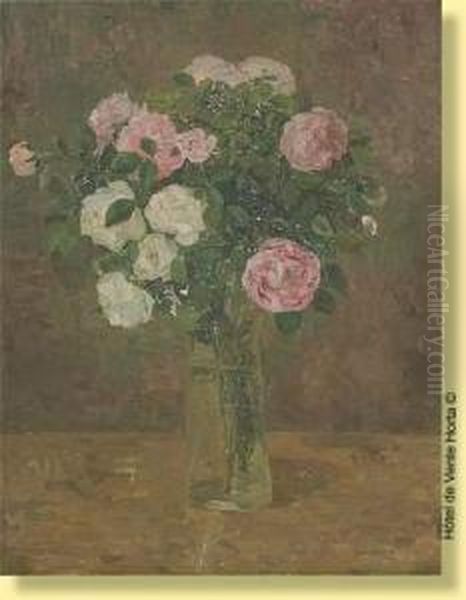 Vase Fleuri De Roses Oil Painting by Marie-Antoinette Marcotte