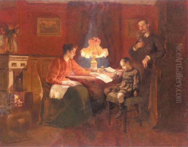 The Reading Lesson Oil Painting by Victor Marec