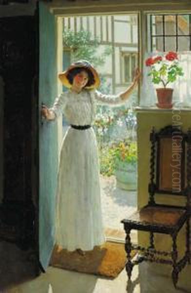 At The Cottage Door Oil Painting by William Henry Margetson