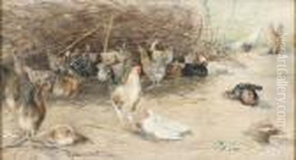 Galline Nell'aia Oil Painting by Cesare Mariani