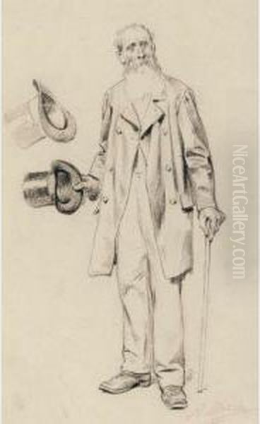 Study Of A Man In A Top Hat And Cane With A Second Top Hat Study Oil Painting by Adrien E. Marie