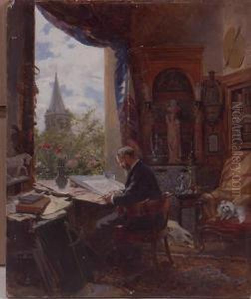 Lartiste Dans Son Atelier. Oil Painting by Adrien E. Marie