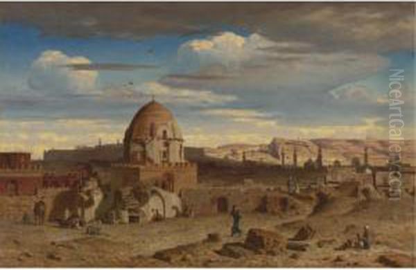 View Of The South Of The Necropolis In Cairo With The Citadel Inthe Background Oil Painting by Prosper Georges Ant. Marilhat