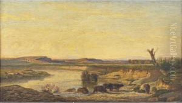 Paysage Aux Buffles Oil Painting by Prosper Georges Ant. Marilhat