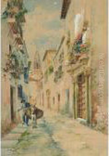 Countryman And Burro, Toledo Oil Painting by Enrique Marin Higuero