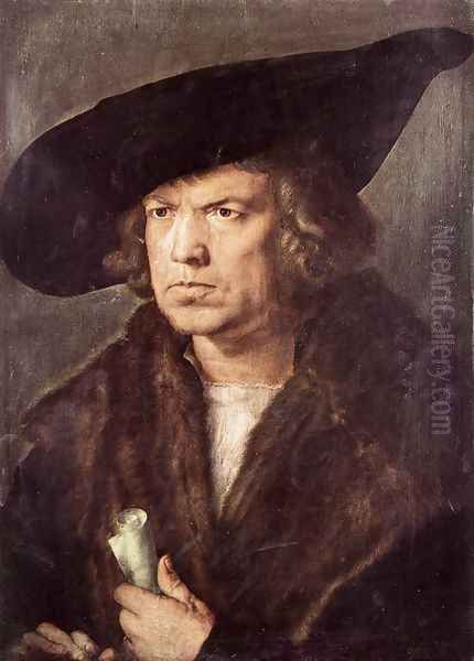 Portrait of a Man with Baret and Scroll Oil Painting by Albrecht Durer