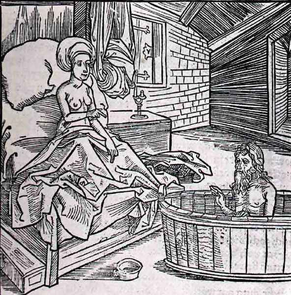 Women Cold Bath And L'Ermite Oil Painting by Albrecht Durer