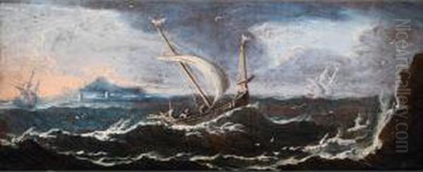 Segelschiff Auf Bewegten Meereswogen Voruferklippen Oil Painting by Antonio Maria Marini