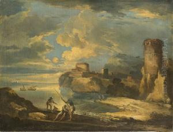 Paesaggio Costiero Con Soldati Oil Painting by Antonio Maria Marini