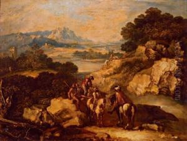 Cavalieri In Un Paesaggio Oil Painting by Antonio Maria Marini