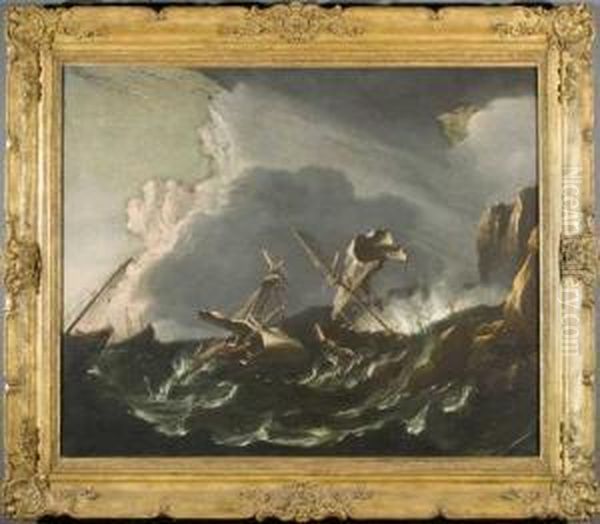 Mare In Burrasca Con Velieri Oil Painting by Antonio Maria Marini