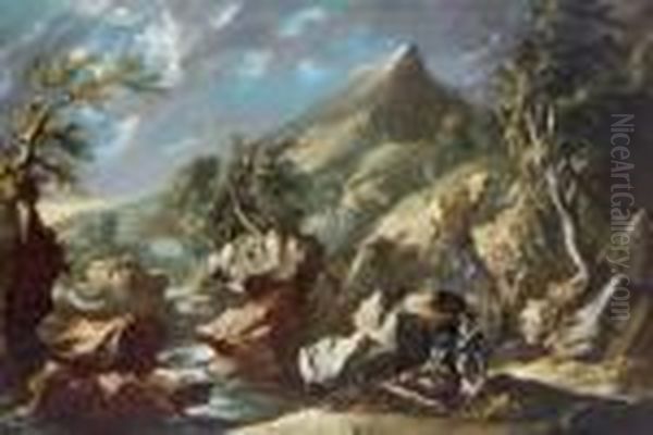 Paesaggio Roccioso Con Due Cacciatori Oil Painting by Antonio Maria Marini