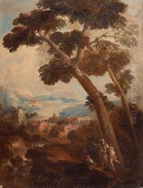 Paesaggio Con Alberi E Soldati Oil Painting by Antonio Maria Marini