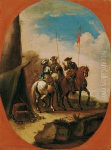 Accampamento Militare Con Cavalieri Oil Painting by Antonio Maria Marini