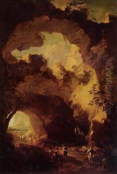 Rocky Arch And Figures Oil Painting by Antonio Maria Marini