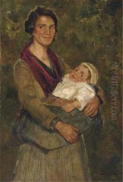 Moeder En Kind: A Mother With Her Child Oil Painting by Simon Maris