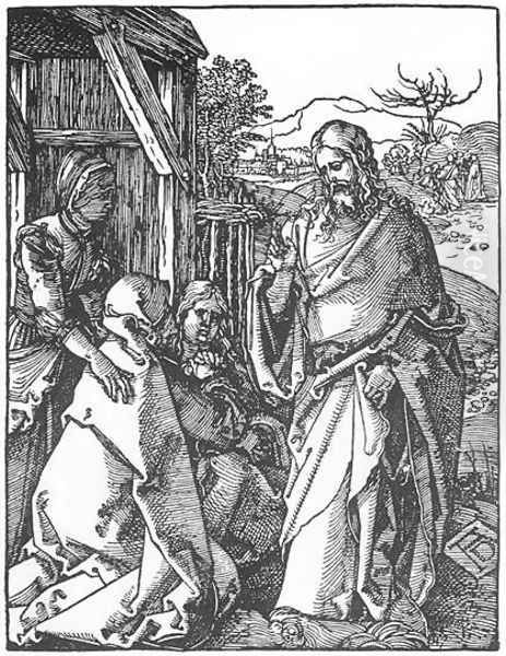 Small Passion, 05. Christ Taking Leave of His Mother Oil Painting by Albrecht Durer