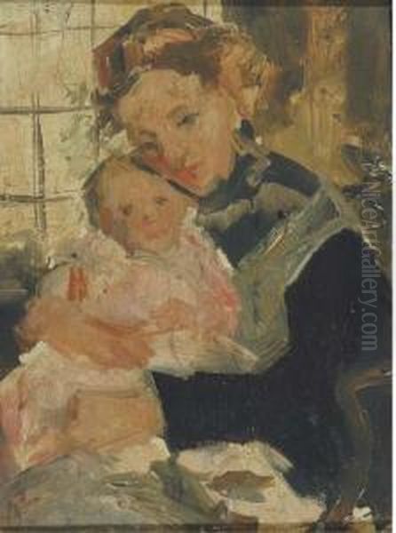 Loving Care: Mother And Child Oil Painting by Simon Maris