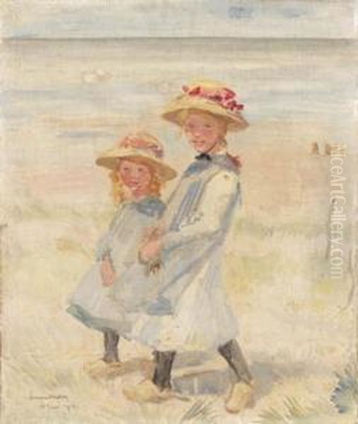 Two Young Girls In The Dunes Oil Painting by Simon Maris