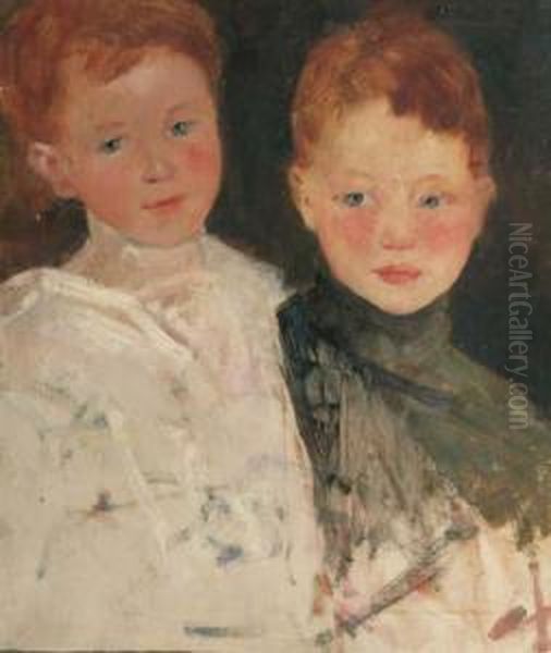 Double Portrait Of The Artist's Children Oil Painting by Simon Maris