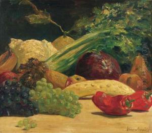 Still Life With Vegetables And Grapes Oil Painting by Simon Maris