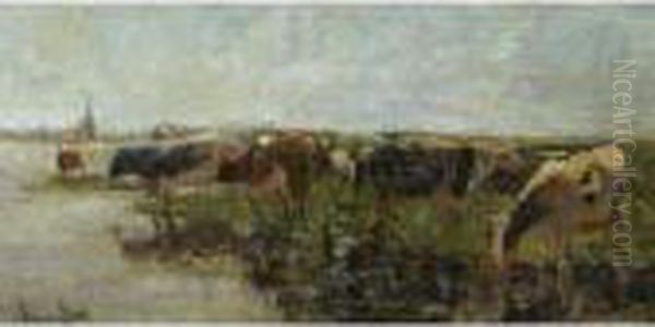 Watering Cows Oil Painting by Willem Maris