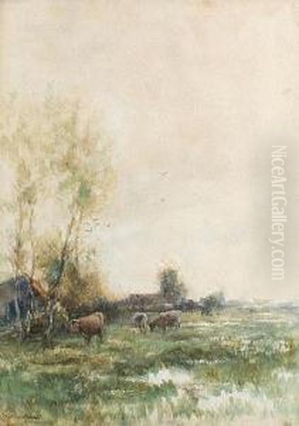 Cattle Grazing Oil Painting by Willem Maris