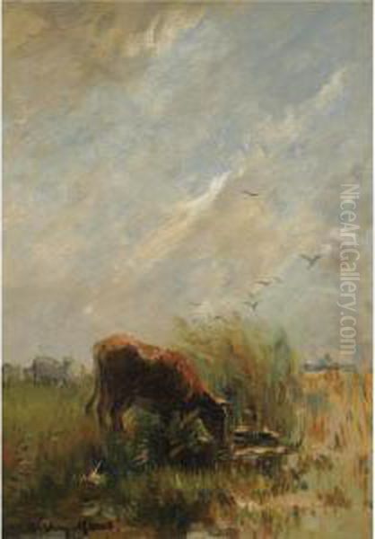 A Watering Cow Oil Painting by Willem Maris