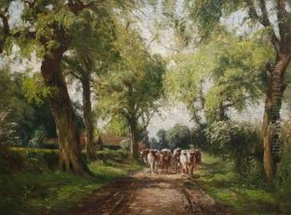 Cattle On Rural Lane Oil Painting by Willem Maris