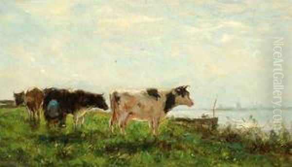 Cows By The Waters' Edge Oil Painting by Willem Maris