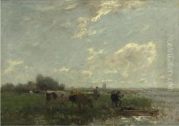 Landscape With Cattle And Windmills Oil Painting by Willem Maris