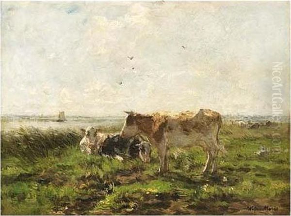 Cows In A Polder Landscape Oil Painting by Willem Maris