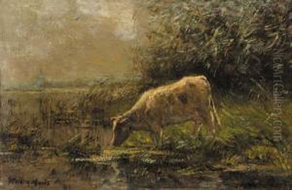 A Watering Cow At The Riverbank Oil Painting by Willem Maris