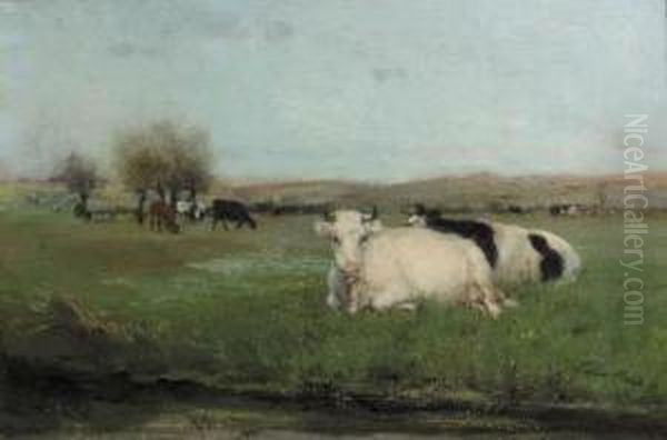 Koetjes In De Weide Oil Painting by Willem Maris