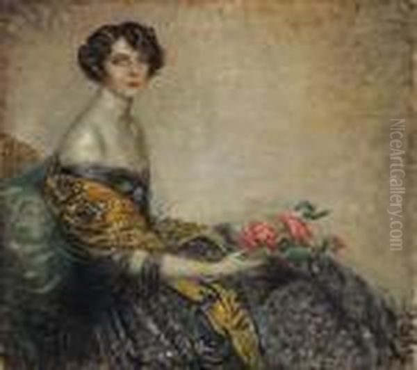 Dame Der Gesellschaft Oil Painting by Louis Mark