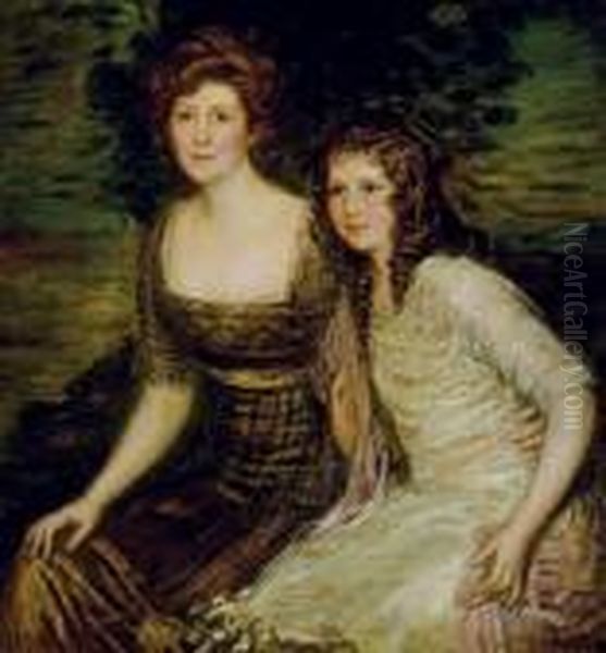 Portrait Of The Wife And Daughter Of The Governor Of Louisiana Oil Painting by Louis Mark