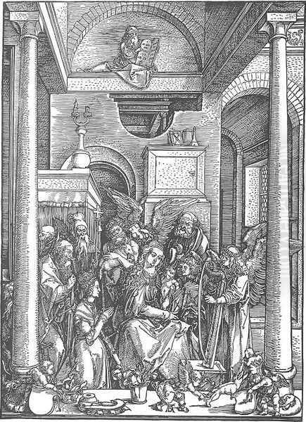 Life of the Virgin, 19. The Virgin Worshipped by Angels and Saints Oil Painting by Albrecht Durer