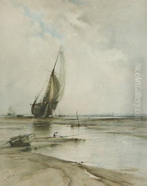 A Cutter At Low Tide Oil Painting by Albert Ernest Markes