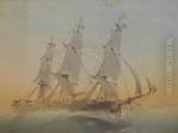 A Three-masted Frigate Oil Painting by Albert Ernest Markes