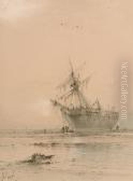 Low Tide At Leigh Oil Painting by Albert Ernest Markes