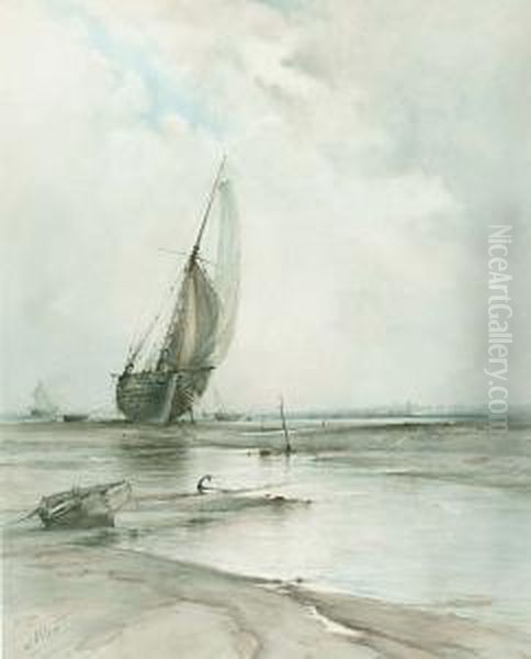 A Newry Fishing Vessel At Low Tide Oil Painting by Albert Ernest Markes