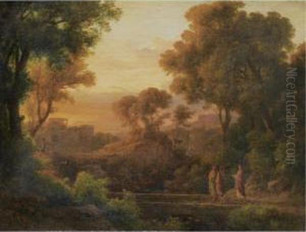 Christ With Two Disciples In A Classical Landscape Oil Painting by Karl I Marko